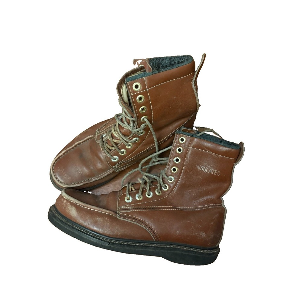 Vintage Texas Steer Moc Toe work boots brown leather mens Size 8.5